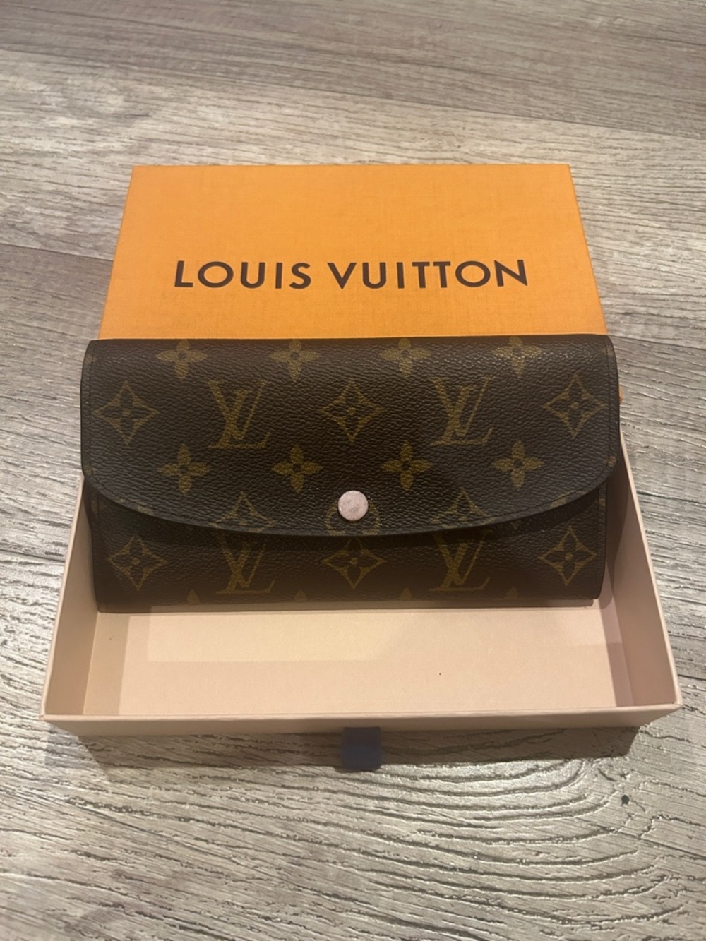 Louis Vuitton Monogram Canvas Emilie Long Wallet in Brown and Pink
